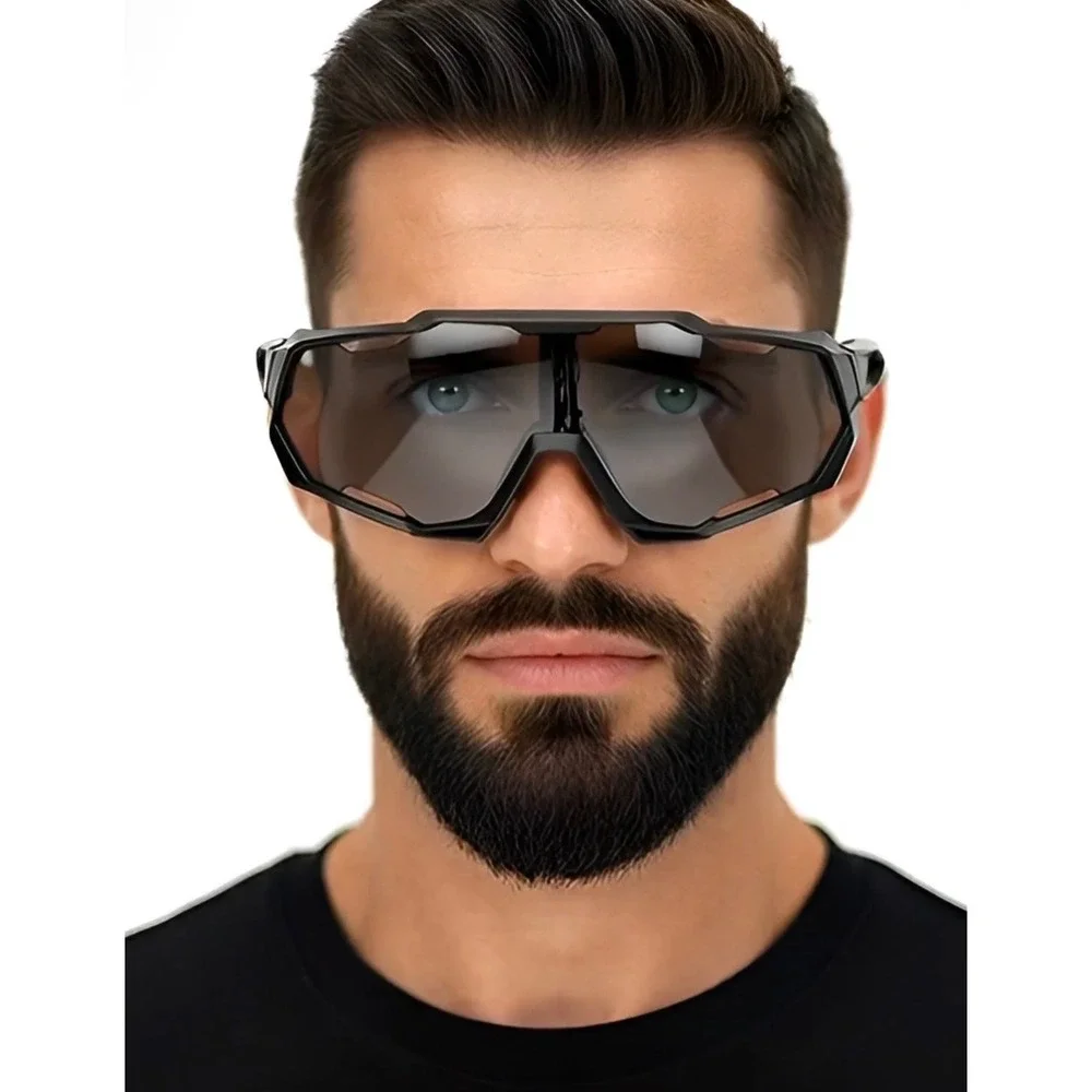 Mens Matte Black Oversized Shield Sunglasses Futuristic Sport Wrap Techwear 2026